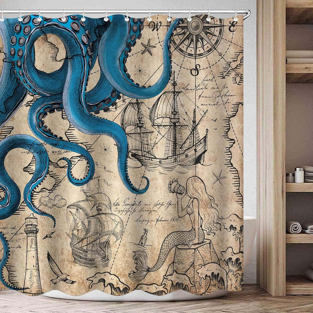 Ocean-Theme Shower Curtain Bowlift