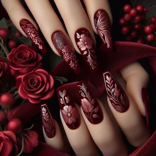 Artificial Nail Set with Floral Designs Bowlift