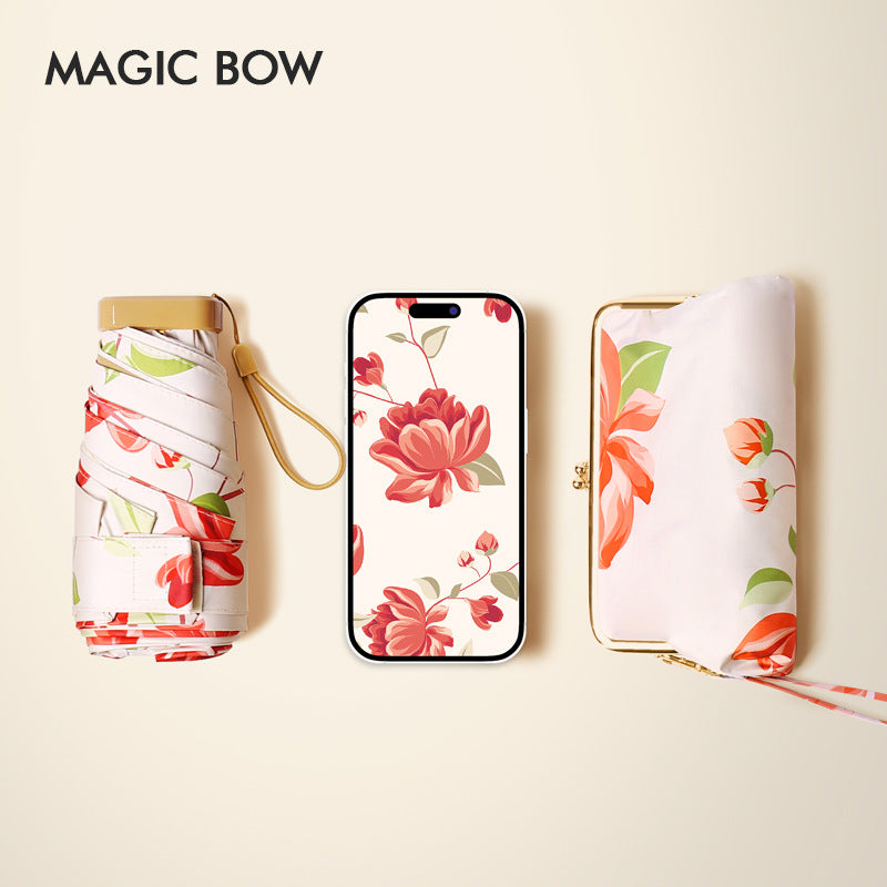 Ladies floral folding umbrella with innovative carrying bag Bowlift