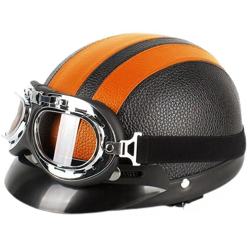 Retro open-face motorcycle helmet with detachable aviator goggles Bowlift