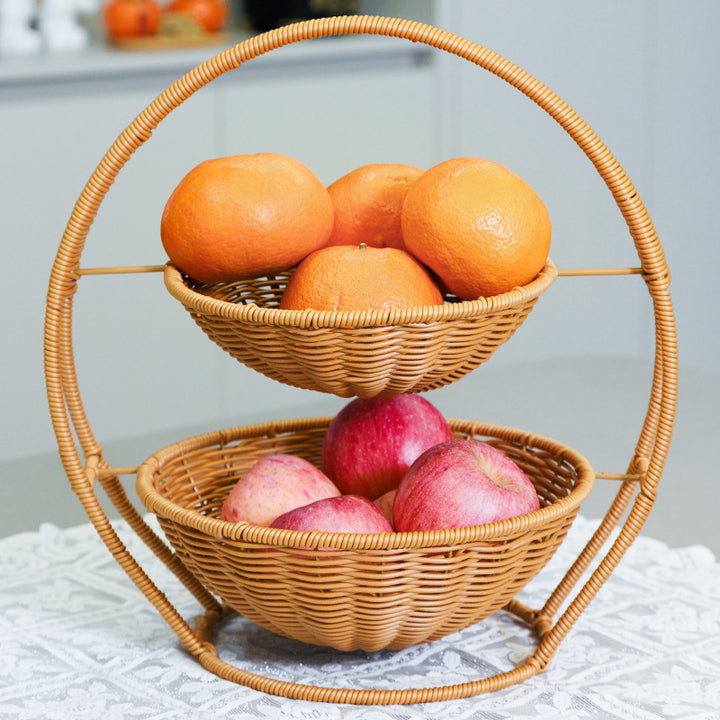 Rustic Two-Tiered Woven Fruit Stand Bowlift