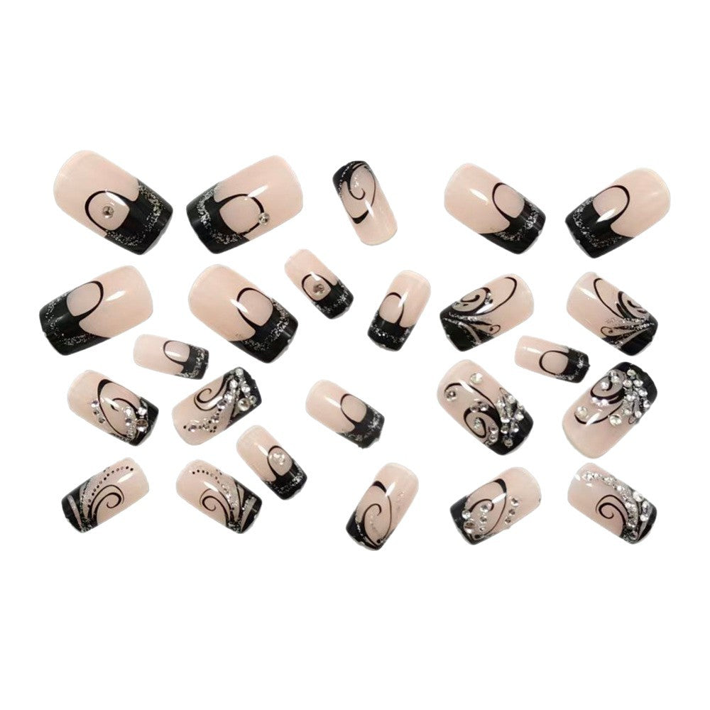 Artificial nails with elegant black and glitter pattern Bowlift