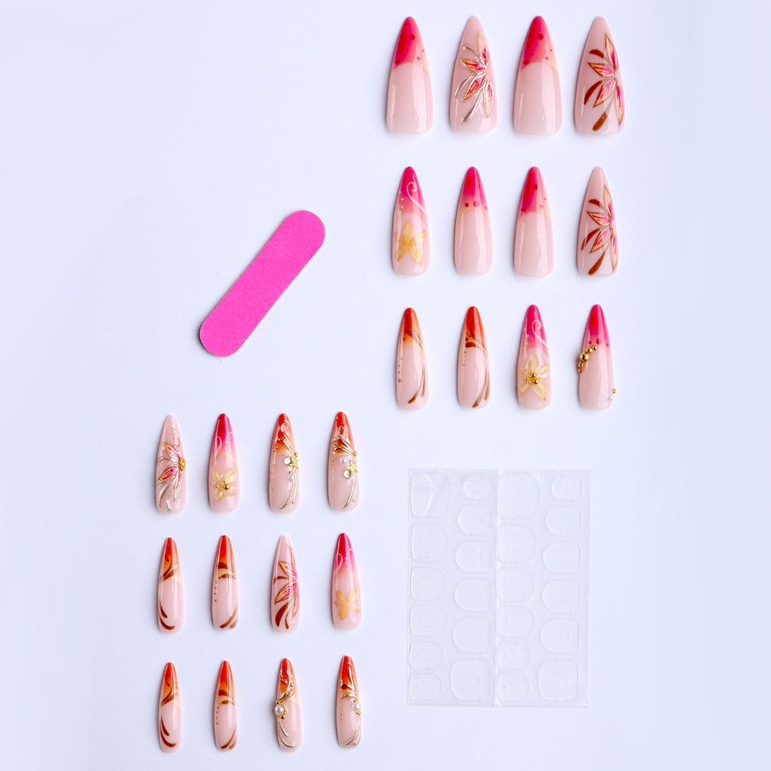 Elegant Artificial Nails with Floral Design Bowlift