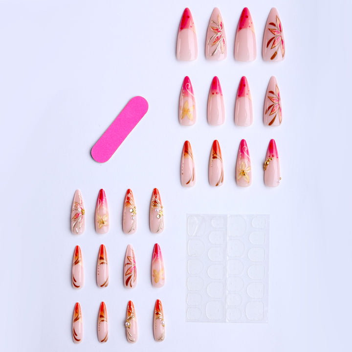 Elegant Artificial Nails with Floral Design Bowlift