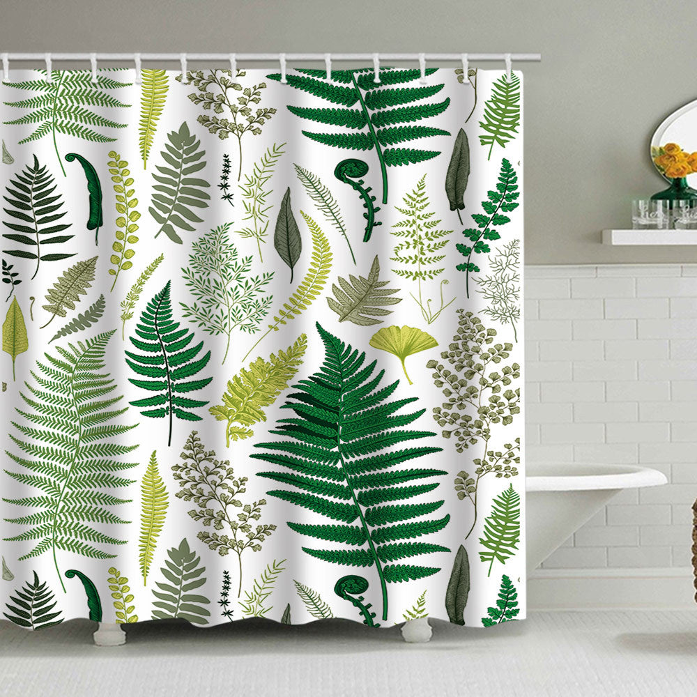 Tropical Leaf Print Shower Curtain Bowlift