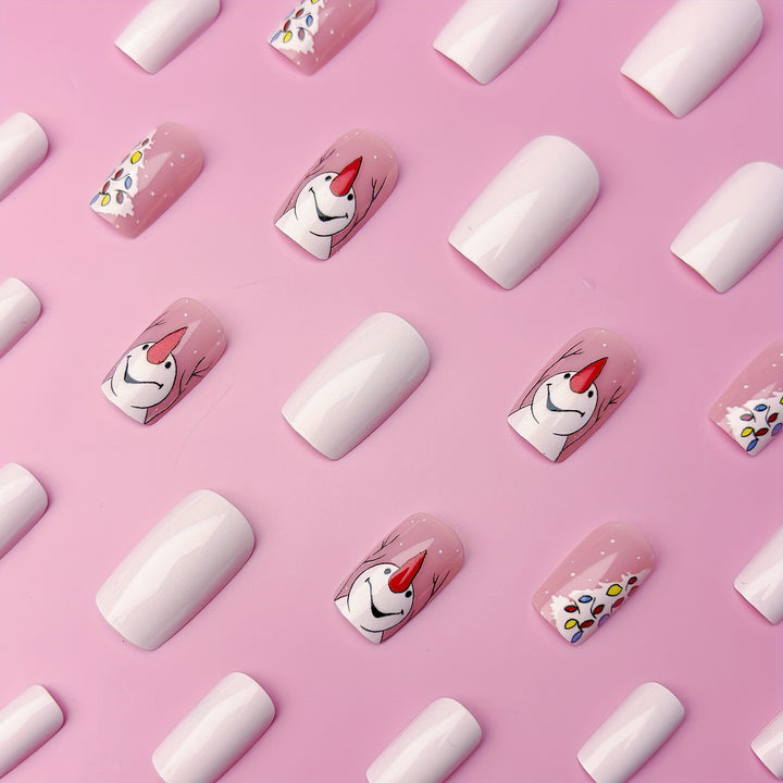 Artificial nails with Playful Festive Snowman Design Bowlift
