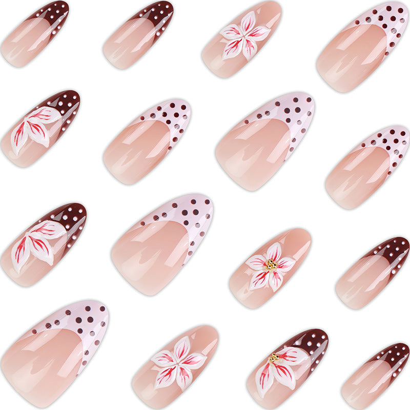 Artistic Floral Stiletto Press-On Nails with Decorative Accents Bowlift