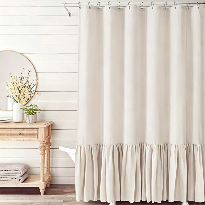 Ruffled Textured Shower Curtain Bowlift