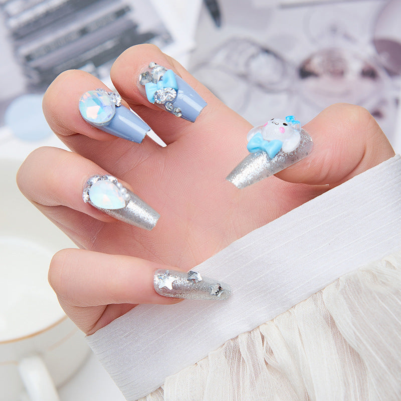 Creative artificial nails with 3D design and glitter accents Bowlift