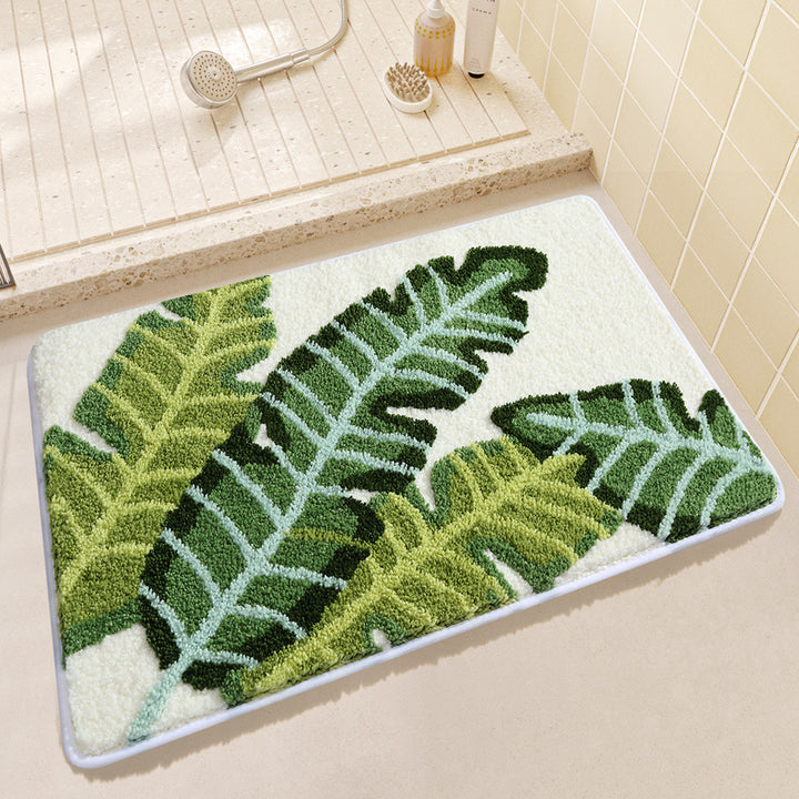 Unisex Leaf Design Plush Bathroom Mat Bowlift