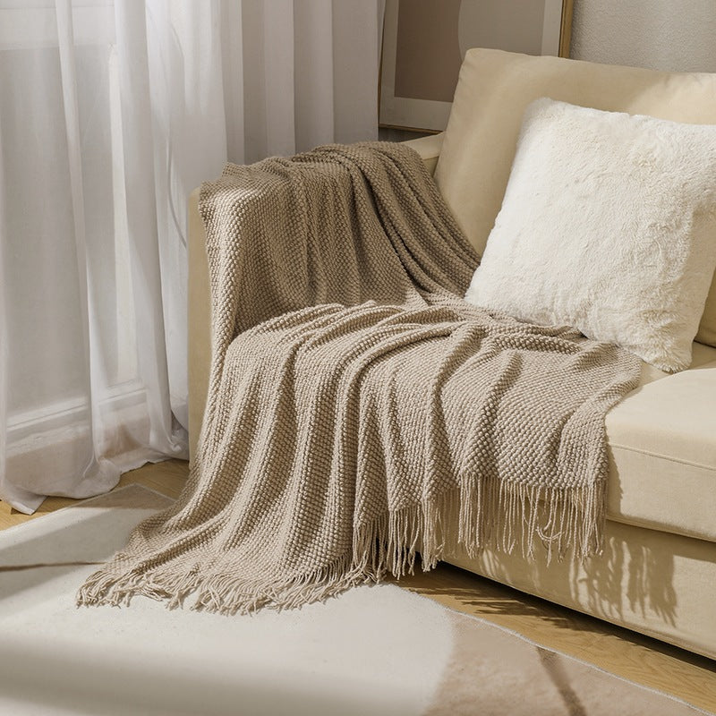 Decorative Fringe Knit Throw Blanket