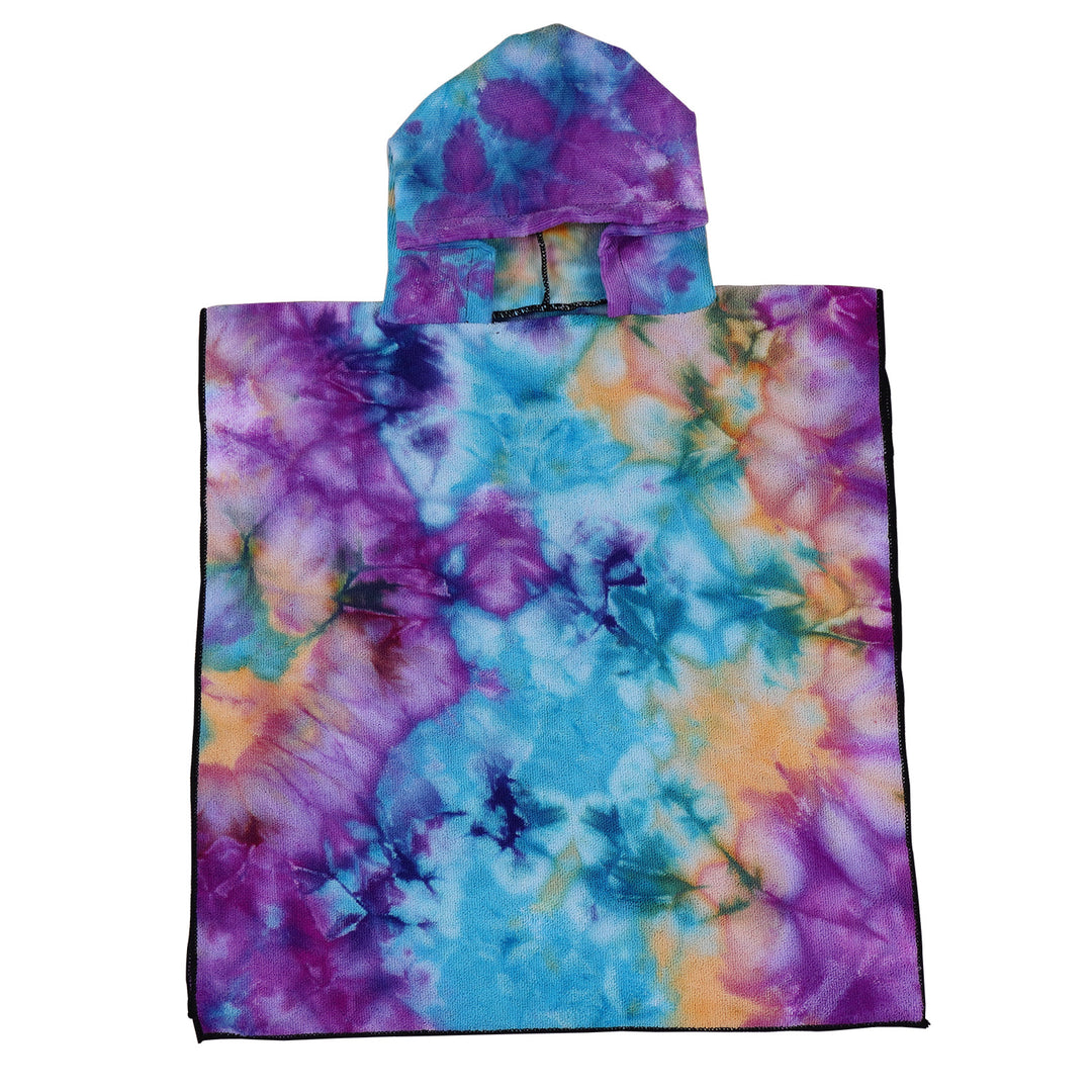 Women's Fleece Poncho with Hood and Colorful Tie-Dye Design Bowlift