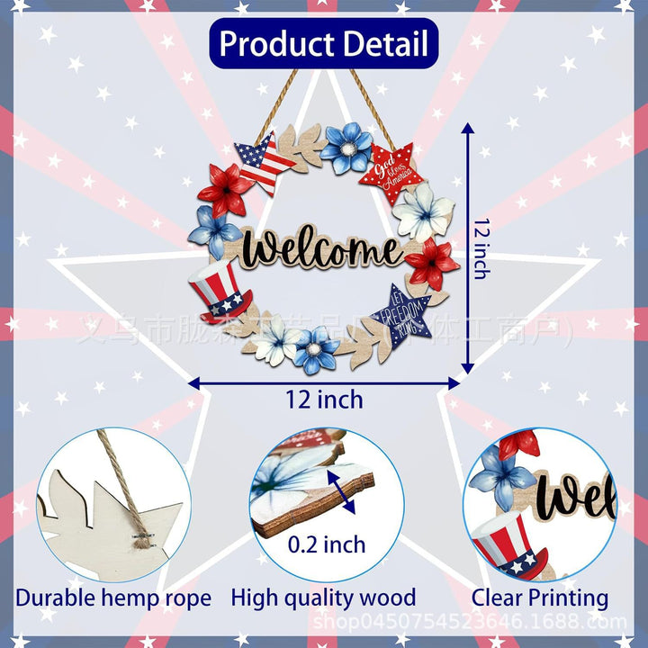 Unisex nan patriotic star wooden welcome wreath with jute hanger Bowlift