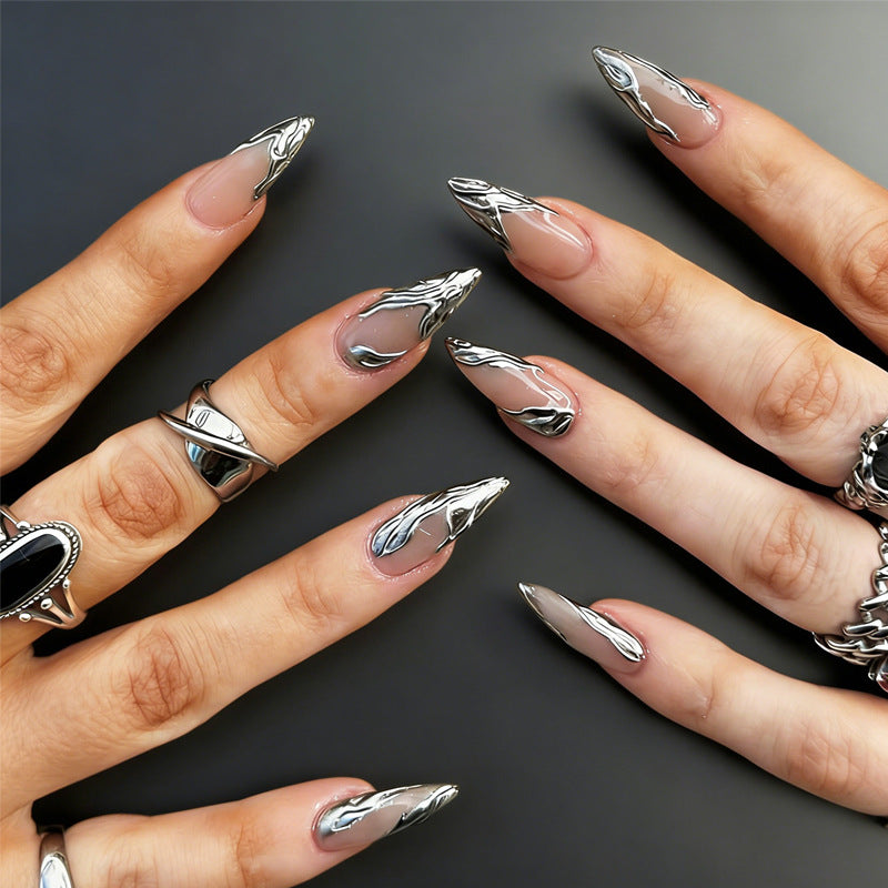 Metallic Design Stiletto Press-On Nails Bowlift