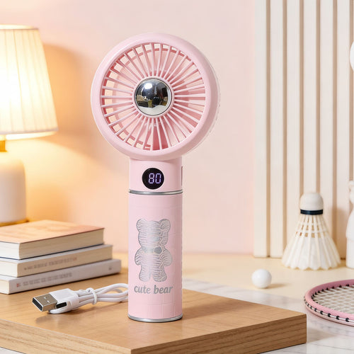 Women's portable mini hand fan with flexible tilt function and digital display Bowlift