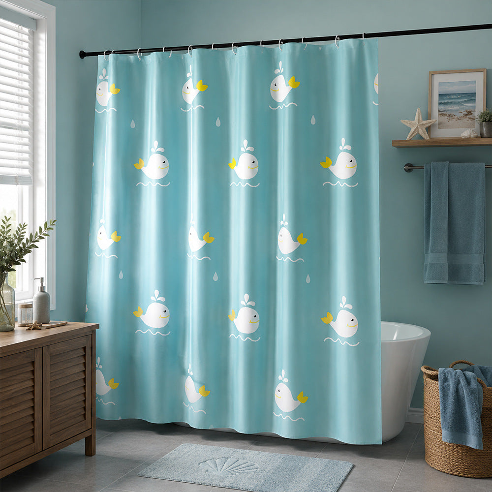 Playful Whale Theme Shower Curtain Bowlift