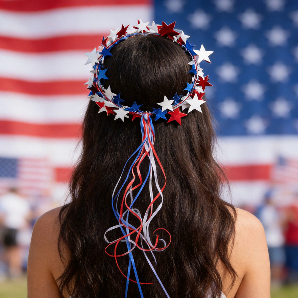 Unisex nan hanging star wreath with long satin ribbons and light wire core Bowlift