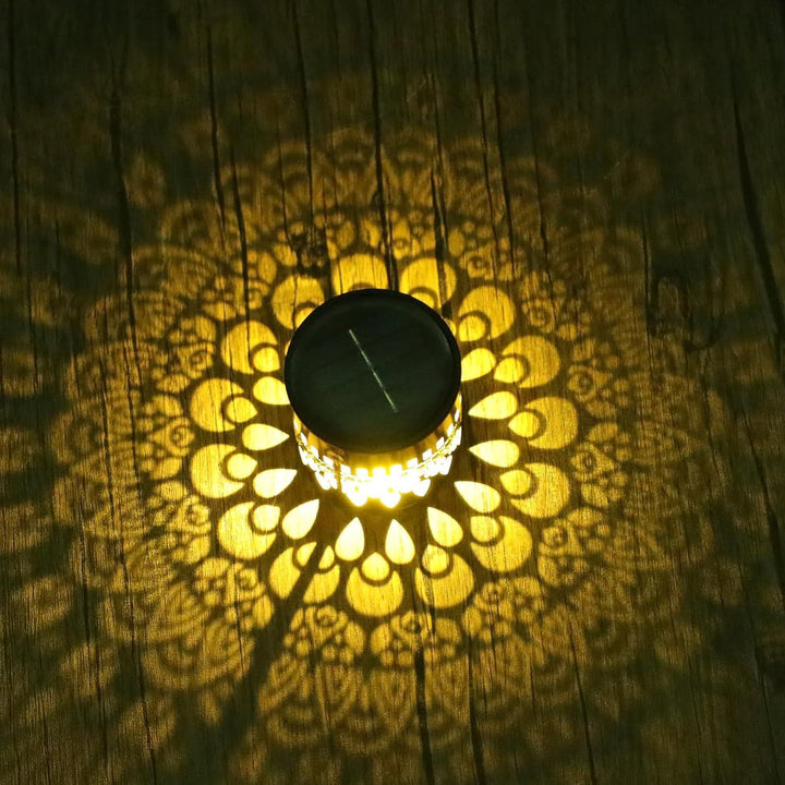 Solar Projection Lantern With Intricate Mandala Cutout And Warm LED Spotlight Bowlift