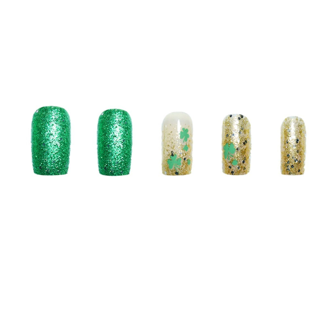 Festive Decorative Press-On Nails with Shamrock Design Bowlift