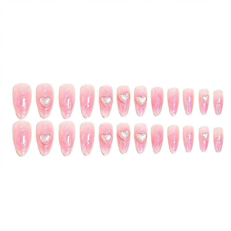 Artificial nail set with 3D heart decorations and shimmering accents Bowlift