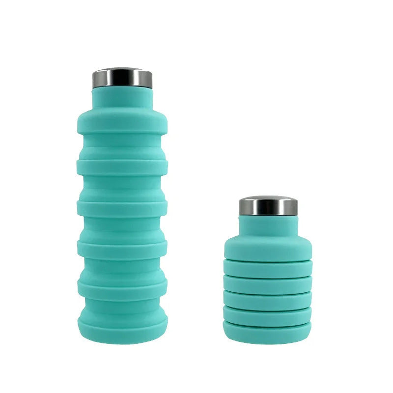 Collapsible Silicone Travel Water Bottle with Stainless Steel Cap and Carabiner Bowlift