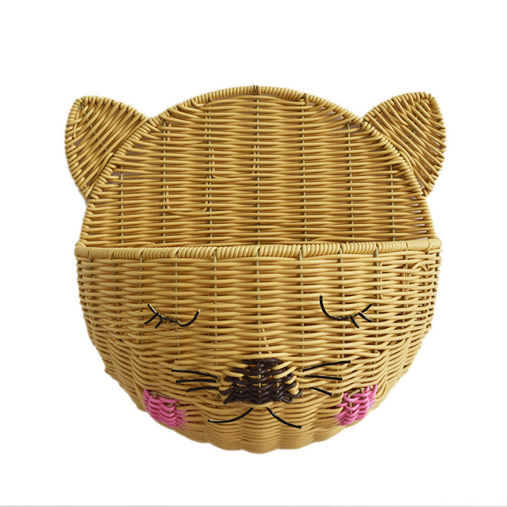 Cute Cat-Shaped Woven Storage Basket Bowlift