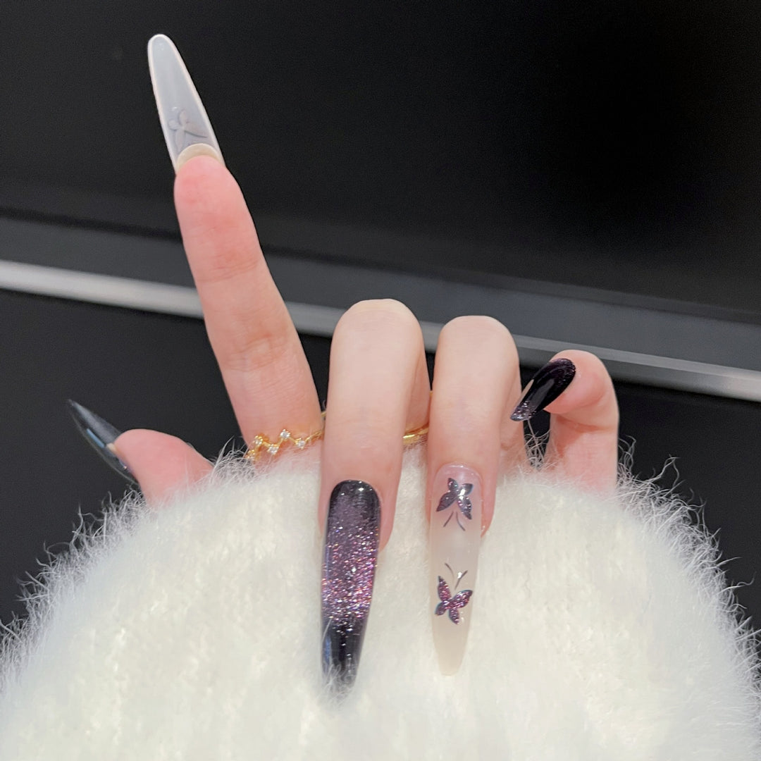 Artistic Butterfly-Embellished Press-On Nail Art Set Bowlift