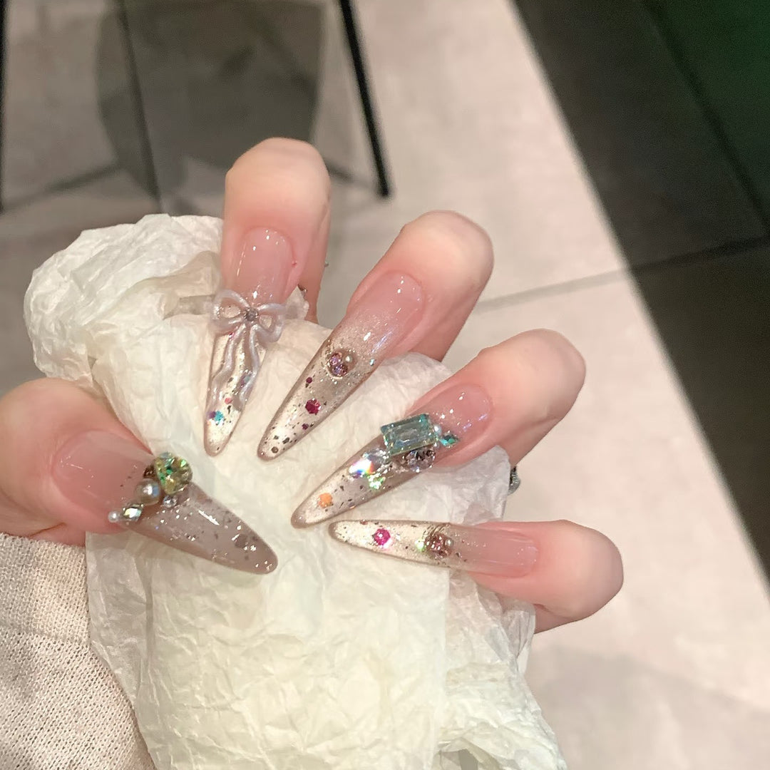 Artistic Stiletto Press-On Nail Set with Charming Patterns Bowlift