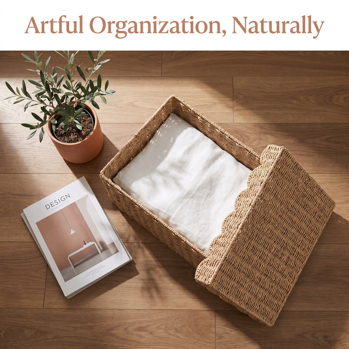 Decorative Woven Storage Chest with Lid Bowlift