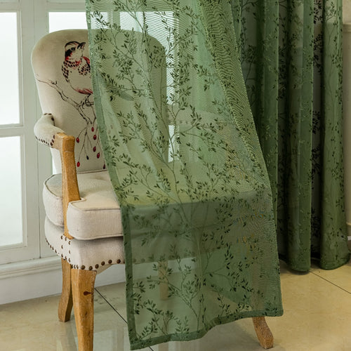 WoFloral Embroidered Sheer Curtain Bowlift