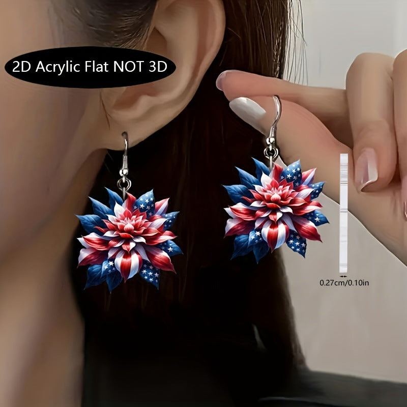 Women's nan Acrylic Flat Patriotic Bull Head Round Dangle Earrings with Fishhook Alloy Findings Bowlift