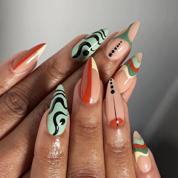 Artistic Stiletto Press-On Nails with Patterned Design Bowlift
