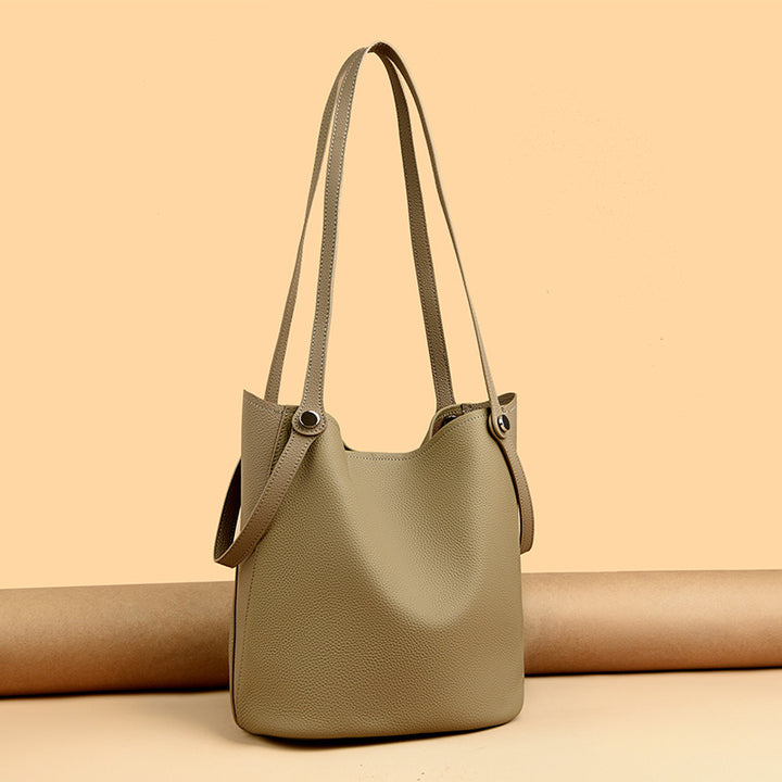 Casual Leather Bucket Bag Bowlift
