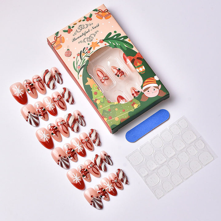 Artificial nail set with festive Christmas motifs and elegant decorations Bowlift