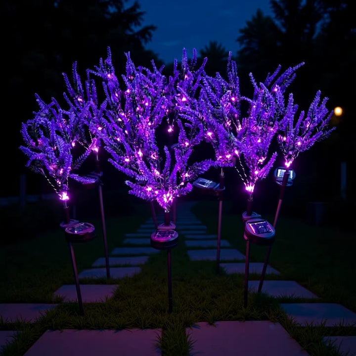 Solar LED Faux Lavender Garden Stake Lights Bowlift