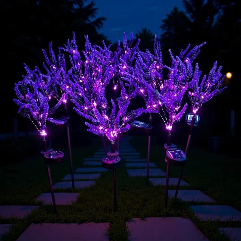 Solar-Powered Simulated Lavender Blossom Garden Stake Lights With Stake-Mounted Control Bowlift