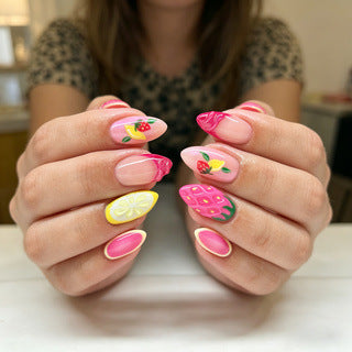 Artificial nails with fruit motif and glitter accents Bowlift