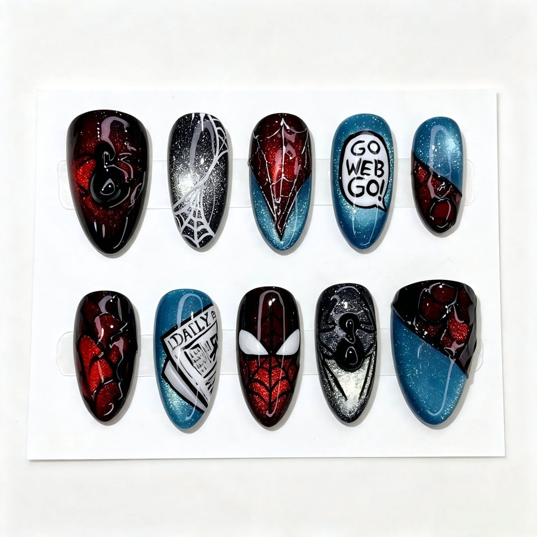 Themed Press-On Nail Set with Spider-Man Design Bowlift
