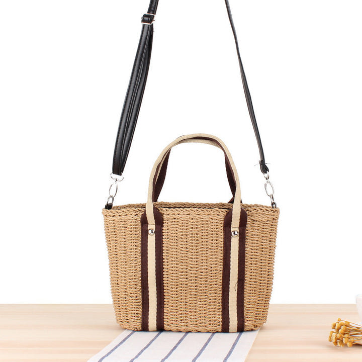 Handbag Made of Braided Natural Material with Removable Leather Strap Bowlift