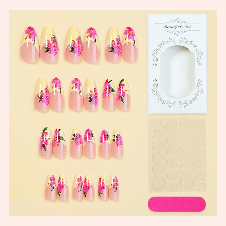 Artificial nail set with floral accents and glamorous finish Bowlift