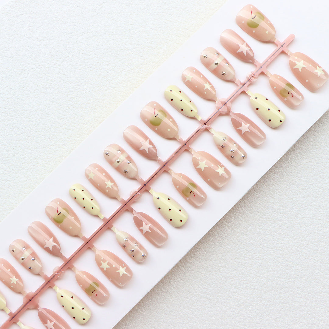 Decorative Press-On Nail Set with Star and Dot Design Bowlift