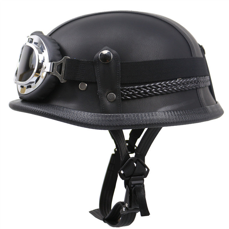 Vintage-Style Motorcycle Helmet with Goggles Bowlift