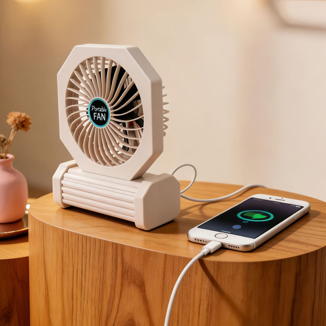 Ladies portable table fan with flexible tilt mechanism and USB connection Bowlift