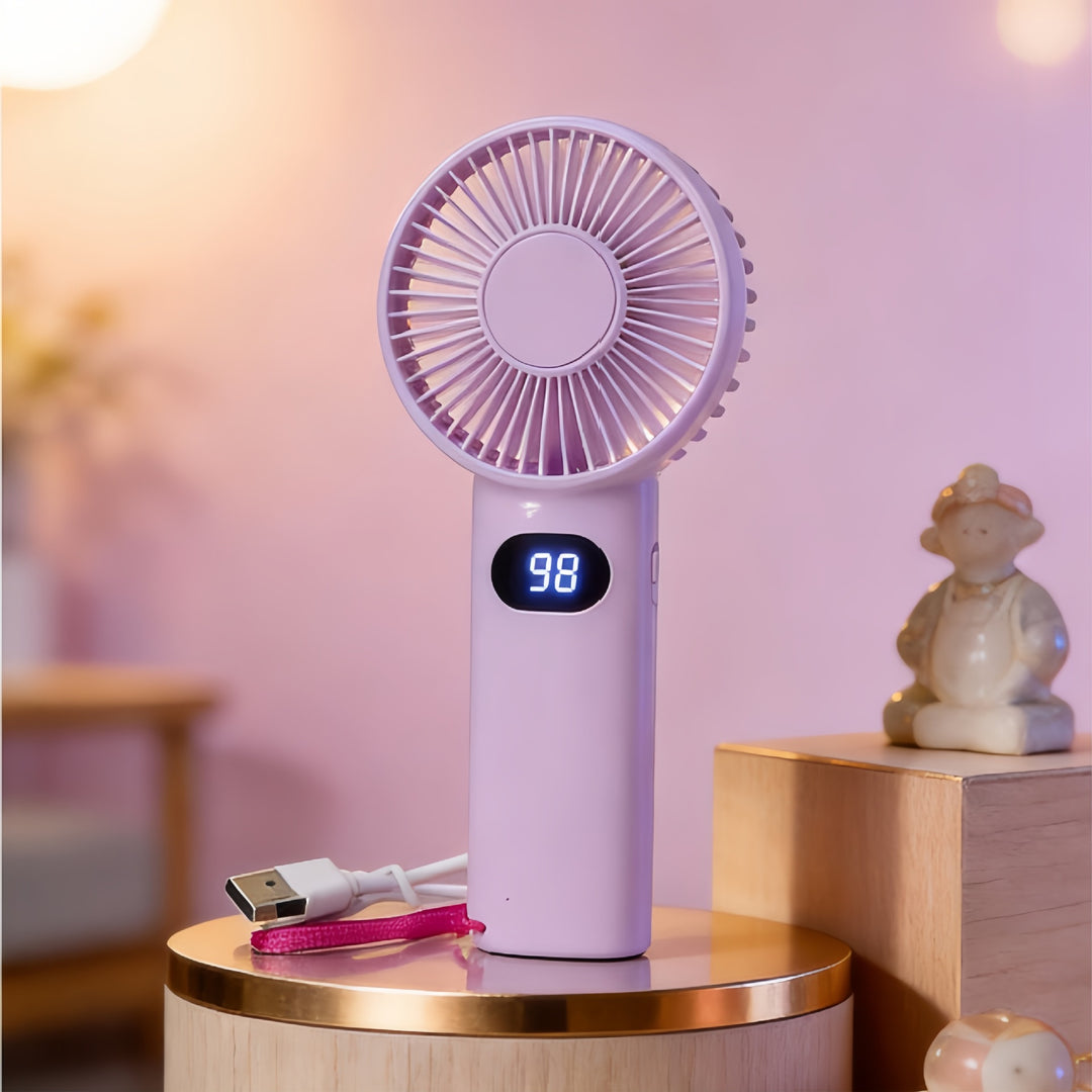 Women's Portable Mini Handheld Fan with LCD Display Bowlift