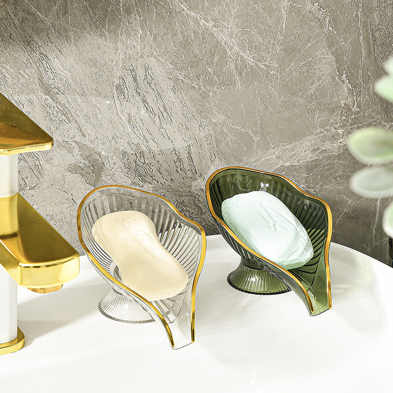 Elevated drainage acrylic soap dish with ribbed pedestal and sloped water channel Bowlift