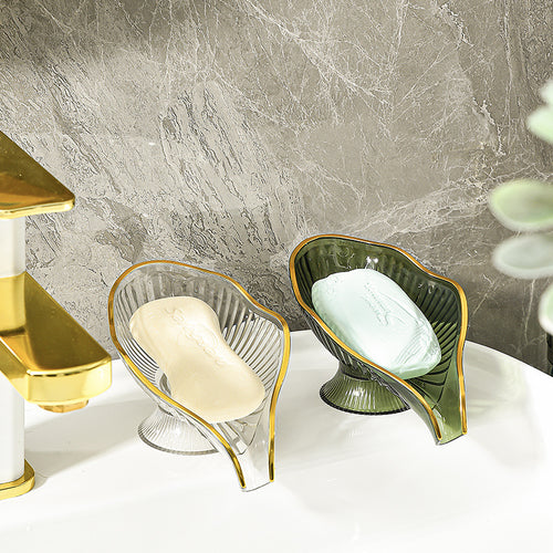 Elevated drainage acrylic soap dish with ribbed pedestal and sloped water channel Bowlift