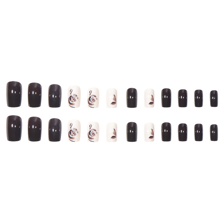 Elegant Floral Design Acrylic Press-On Nails Bowlift