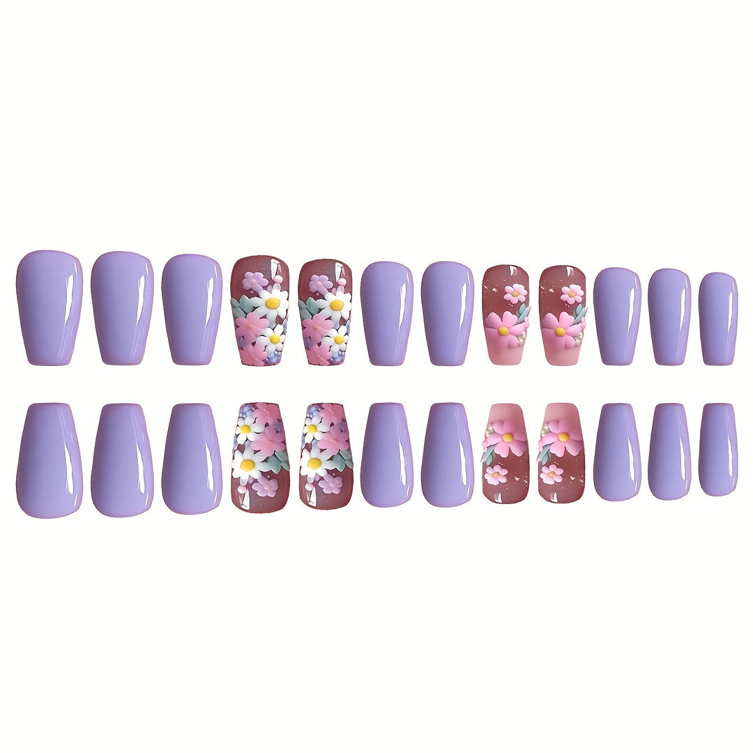 Flower-Decorated Press-On Nail Art Bowlift