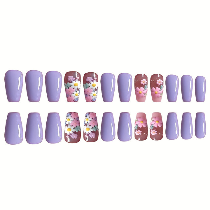 Flower-Decorated Press-On Nail Art Bowlift