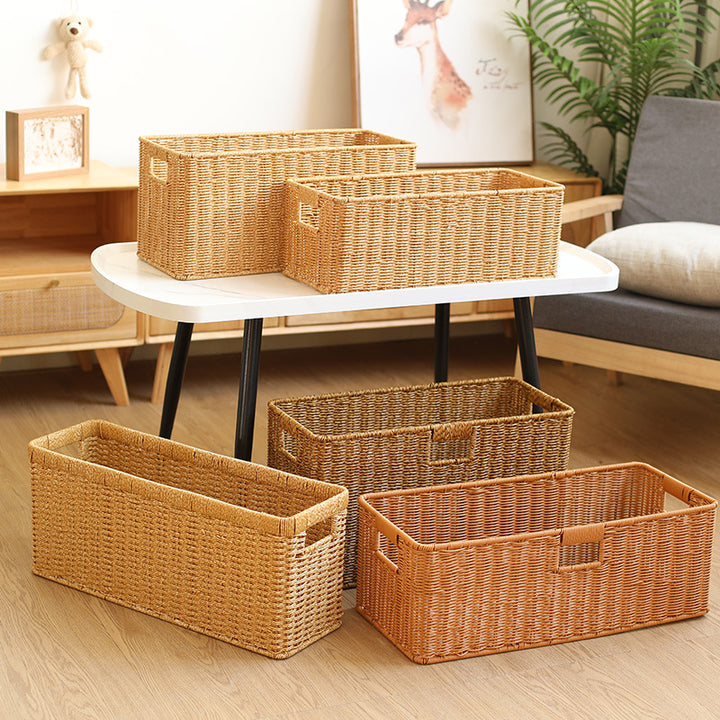 Handwoven Rectangular Storage Bin with Cutout Handles Bowlift